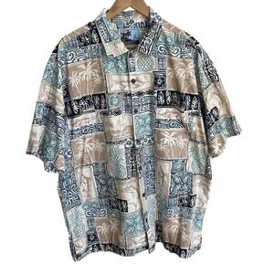 Vtg AFTCO Bluewater Hawaiian Button Up Short Sleeve Guy Shirt Mens XL Beach